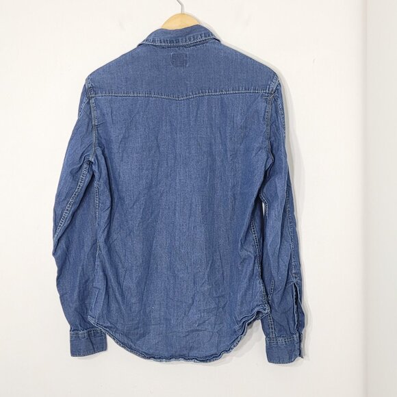 Vintage Blue Jeans Pockets Cotton Collared Slim Fit Button-Up Denim Shirt Small - Picture 5 of 14